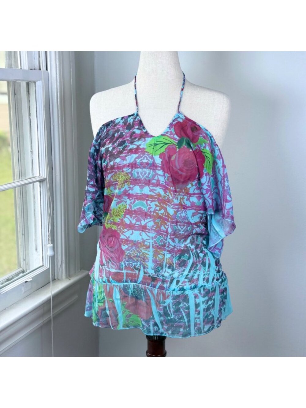 Vintage Y2K Rocker Girl Sheer Floral Tunic Top Keyhole Retro Gyaru Boho Fairy - Picture 2 of 9